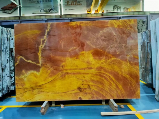 Sunny red marble slabs