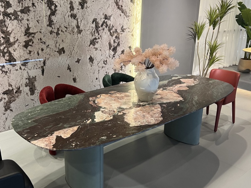4 Seasons Green Table with a Leather Surface
